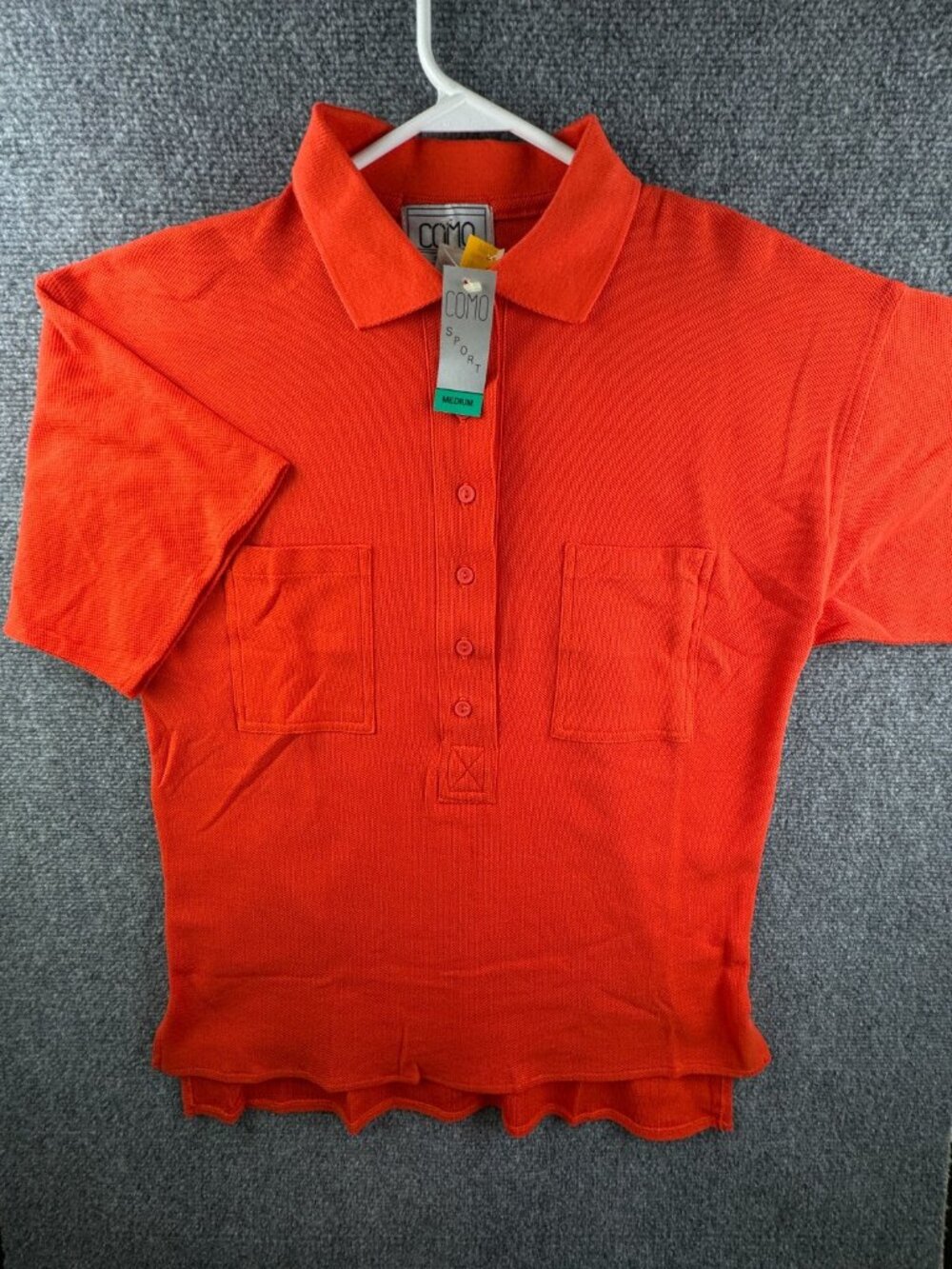 VTG NOS Como Sport USA Made Polo Shirt Short Sleeve Half Button Up W/ Pockets